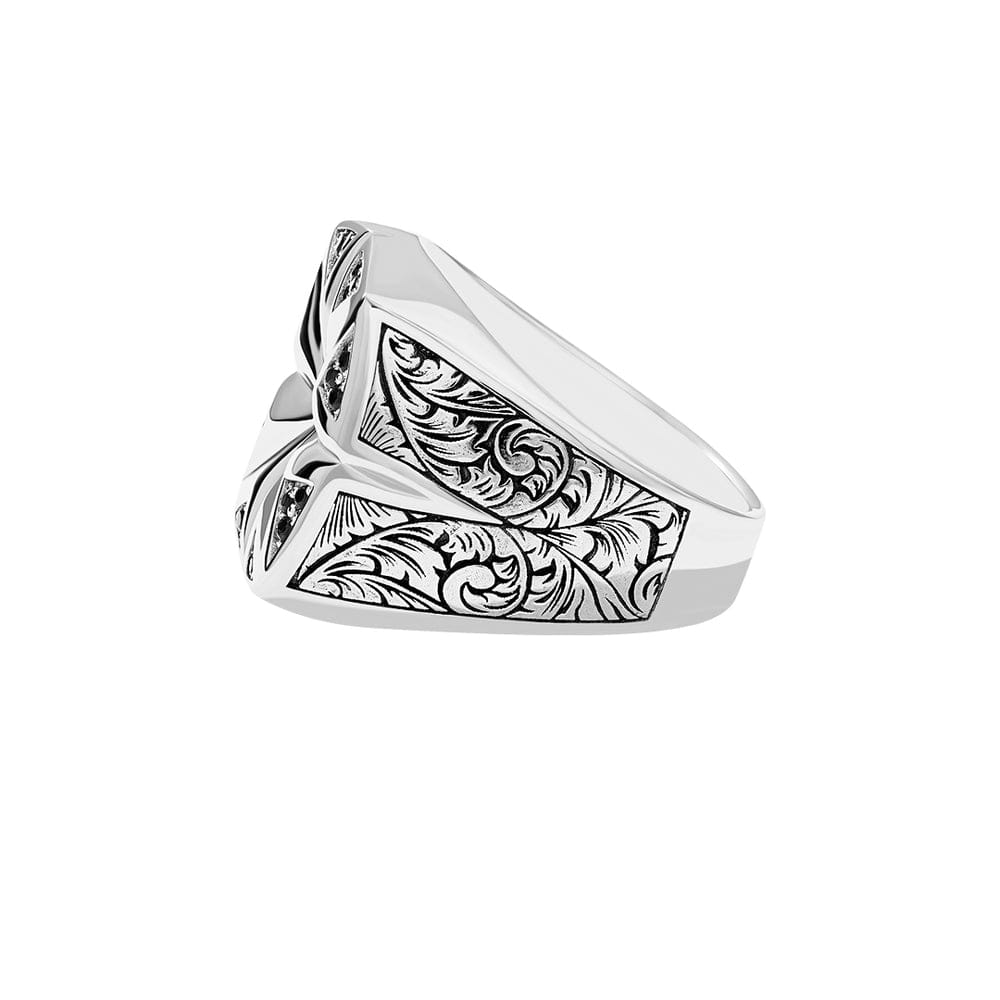 Star Hand-Engraved Ring for Men, Brush Matt-Finish, Sterling Silver 925 Ring | Jewellery for Men| With Certificate of Authenticity and 925 Hallmark - caratsutra