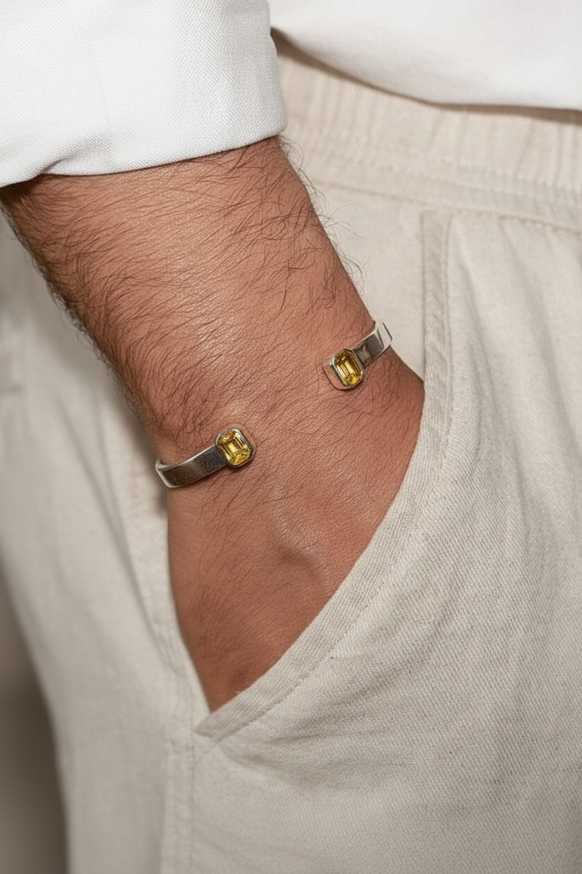 Natural Citrine Stone Adjustable Cuff Style Bangle/kadaa | 925 Sterling Silver Bracelet | With Certificate of Authenticity and 925 Hallmark