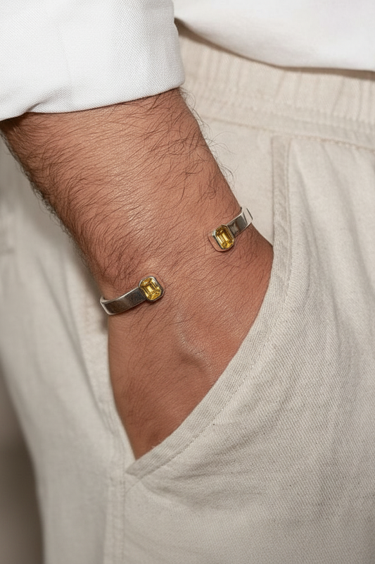 Natural Citrine Stone Adjustable Cuff Style Bangle/kadaa | 925 Sterling Silver Bracelet | With Certificate of Authenticity and 925 Hallmark - caratsutra