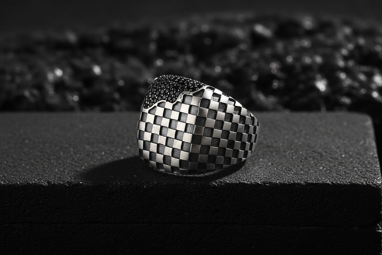 Unique Handmade Turkish Style Ring with Black Zircons | 925 Sterling Silver Oxidized Ring | With Certificate of Authenticity and 925 Hallmark - caratsutra