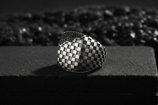 Unique Handmade Turkish Style Ring with Black Zircons | 925 Sterling Silver Oxidized Ring | With Certificate of Authenticity and 925 Hallmark - caratsutra