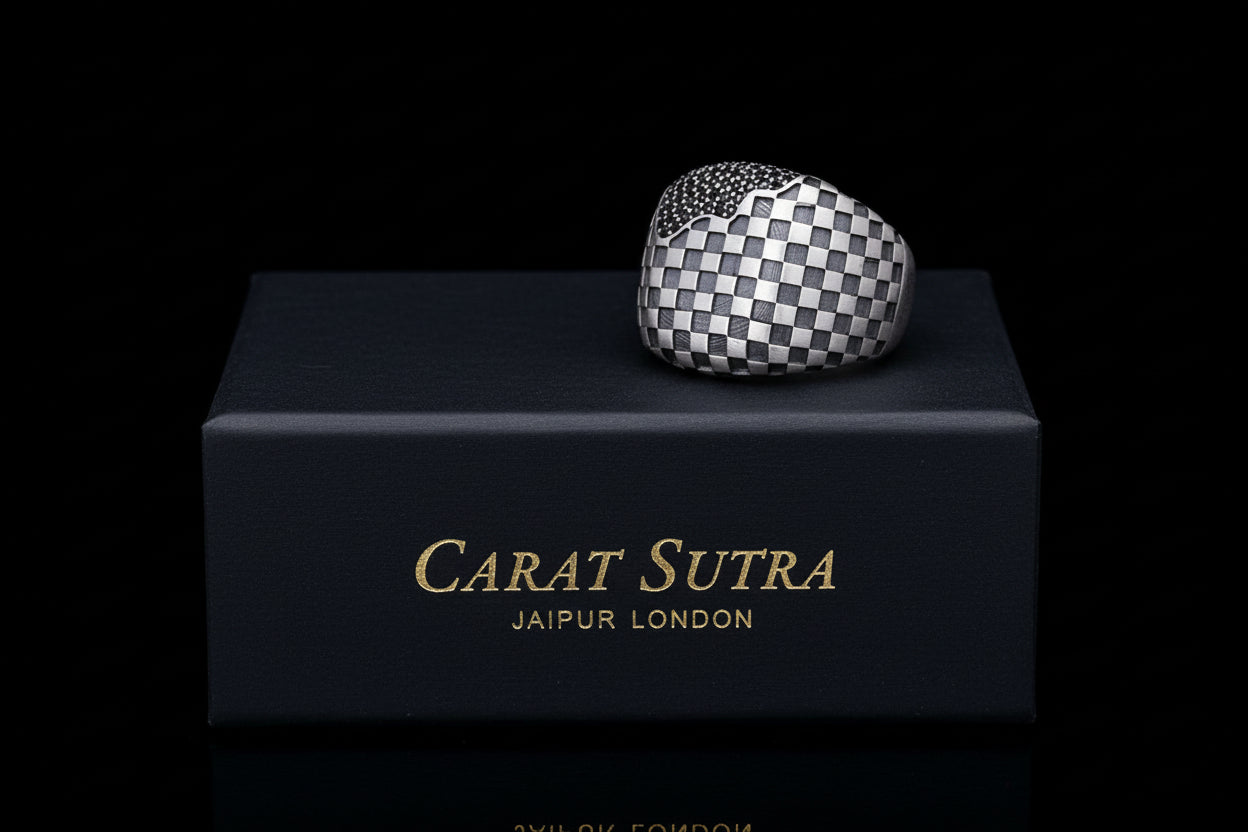 Unique Handmade Turkish Style Ring with Black Zircons | 925 Sterling Silver Oxidized Ring | With Certificate of Authenticity and 925 Hallmark - caratsutra