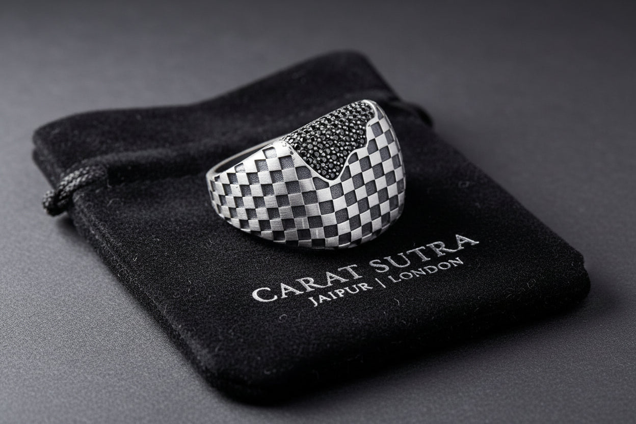 Unique Handmade Turkish Style Ring with Black Zircons | 925 Sterling Silver Oxidized Ring | With Certificate of Authenticity and 925 Hallmark - caratsutra
