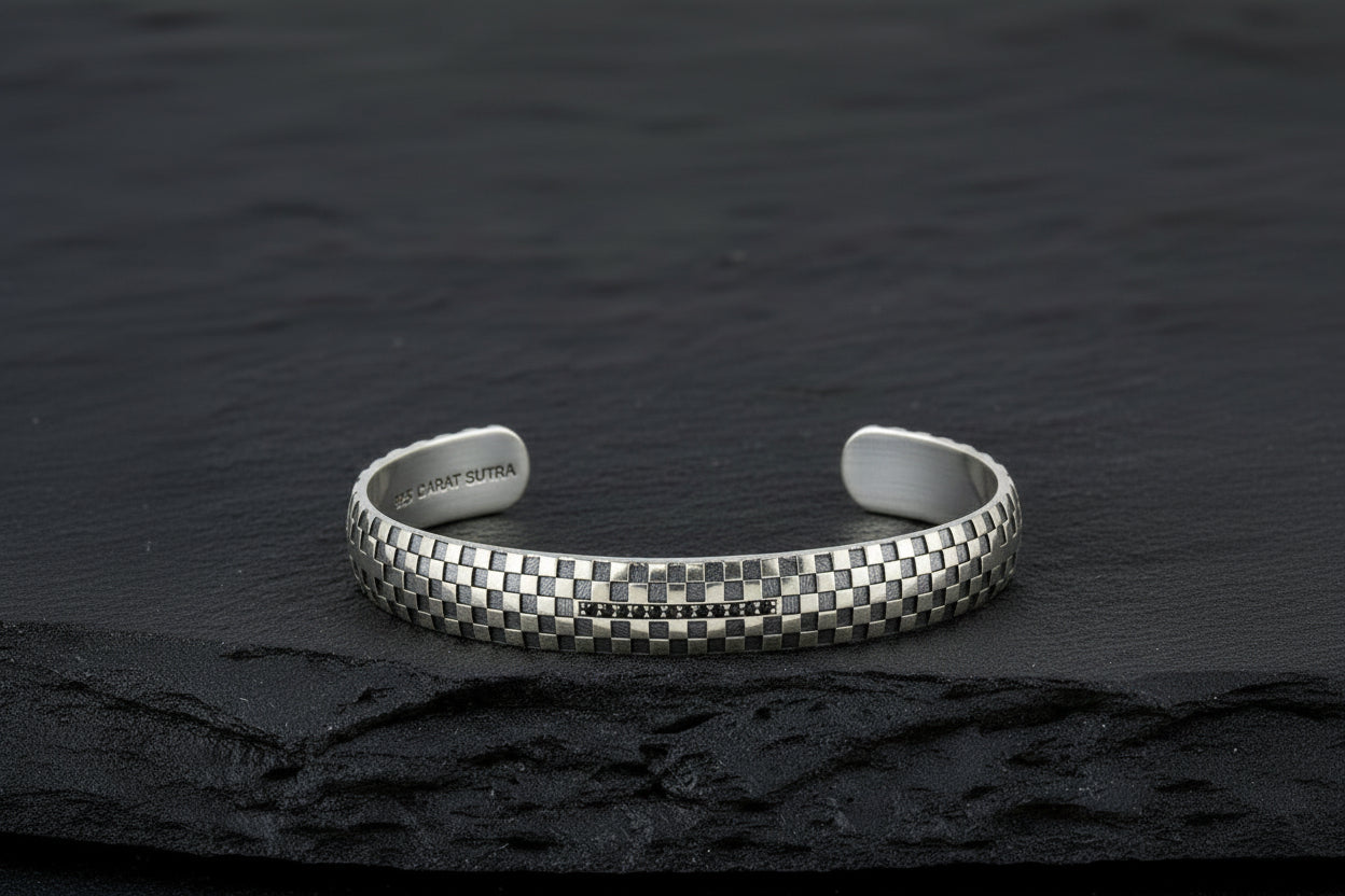 RARE PRINCE by CARAT SUTRA | Adjustable Modern Style Bangle/kadaa/Handcuff | 925 Sterling Silver Bracelet | With Certificate of Authenticity and 925 Hallmark - caratsutra