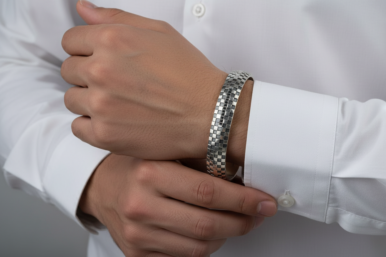 RARE PRINCE by CARAT SUTRA | Adjustable Modern Style Bangle/kadaa/Handcuff | 925 Sterling Silver Bracelet | With Certificate of Authenticity and 925 Hallmark - caratsutra