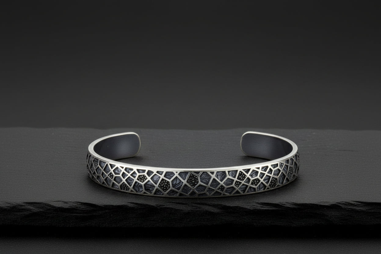 Uneven Textured Adjustable Modern Style Bangle/kadaa/Handcuff | 925 Sterling Silver Bracelet | With Certificate of Authenticity and 925 Hallmark - caratsutra