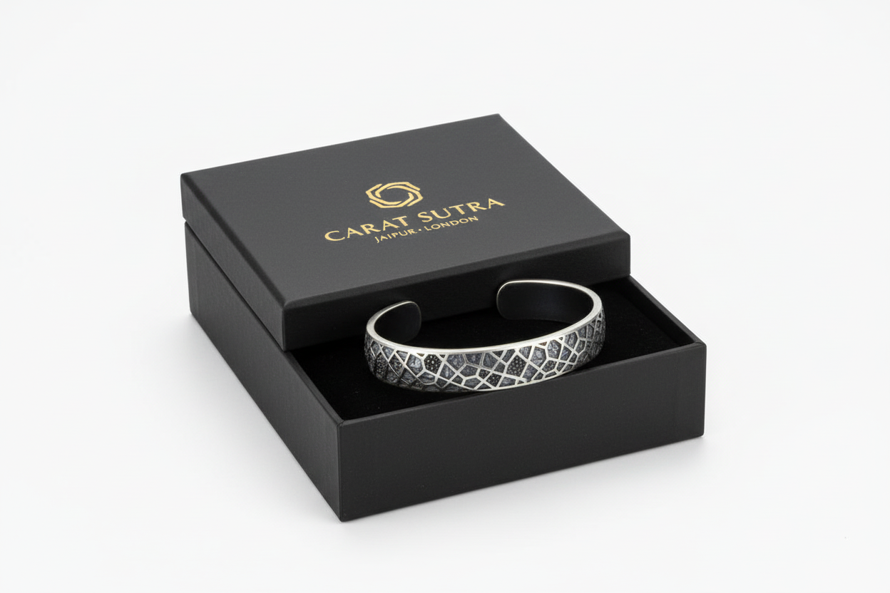 Uneven Textured Adjustable Modern Style Bangle/kadaa/Handcuff | 925 Sterling Silver Bracelet | With Certificate of Authenticity and 925 Hallmark - caratsutra