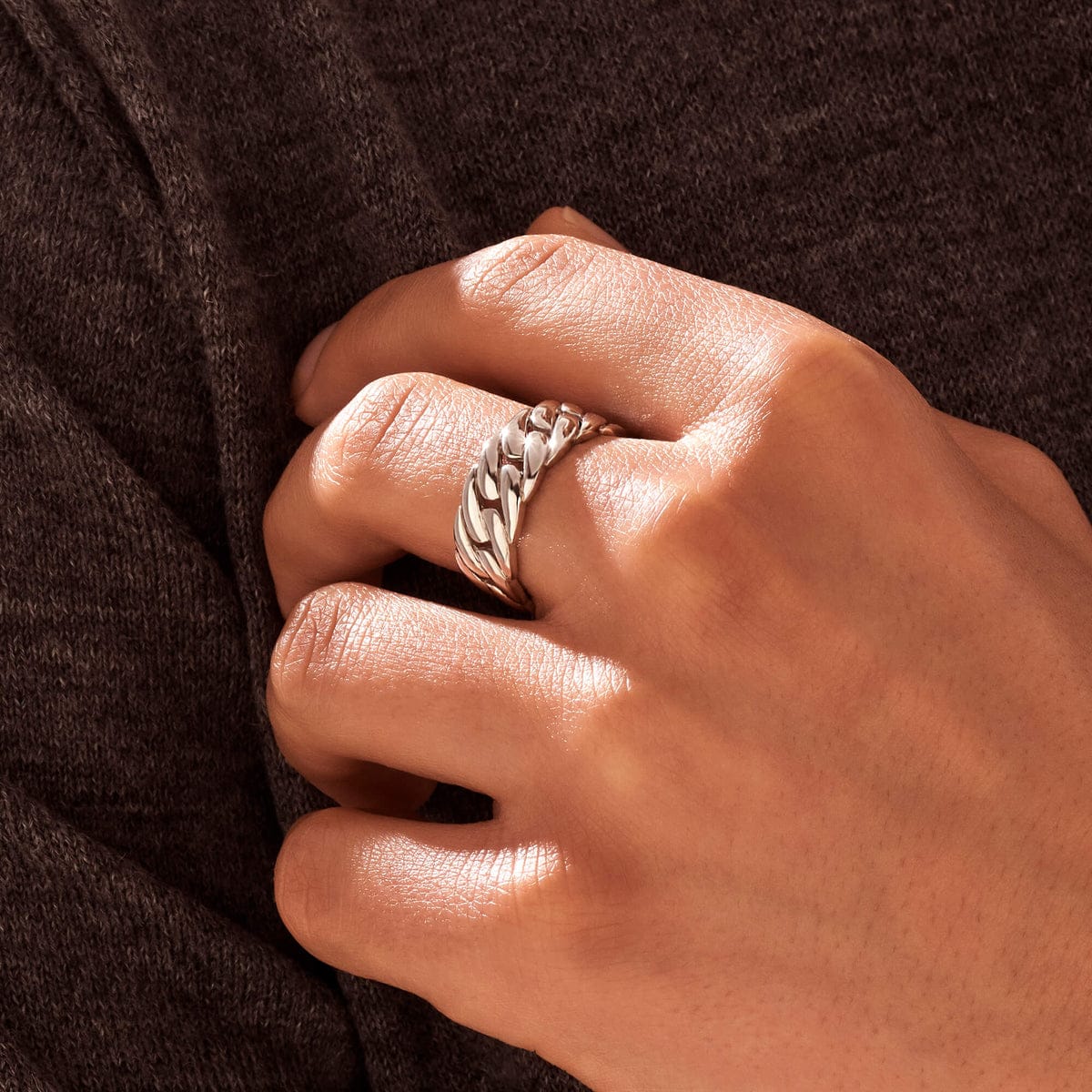 6mm wide Cuban Band Ring for Men, Sterling Silver 925 Ring | With Certificate of Authenticity and 925 Hallmark - caratsutra