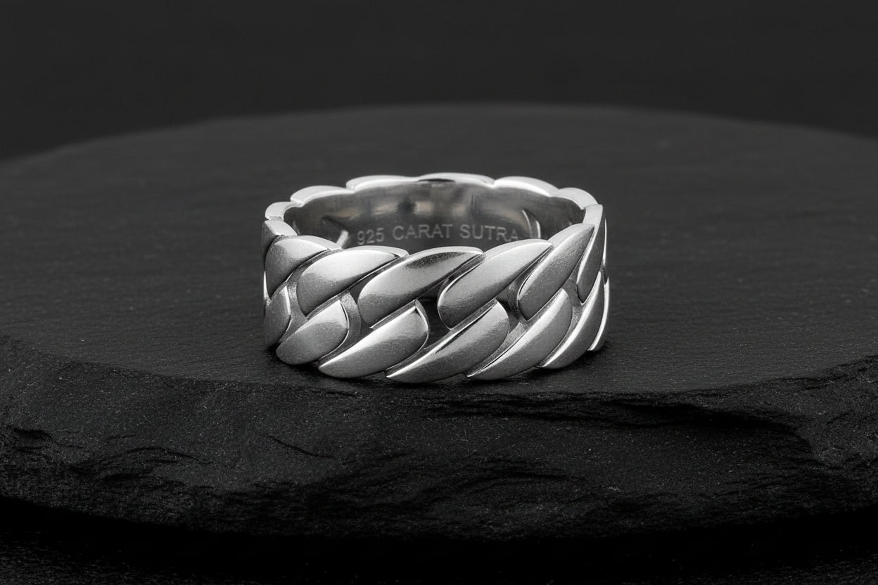6mm wide Cuban Band Ring for Men, Sterling Silver 925 Ring | With Certificate of Authenticity and 925 Hallmark - caratsutra