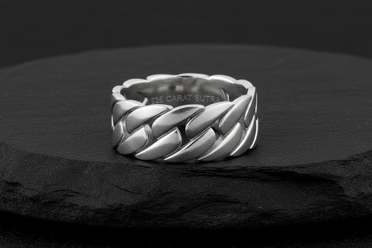 6mm wide Cuban Band Ring for Men, Sterling Silver 925 Ring | With Certificate of Authenticity and 925 Hallmark - caratsutra