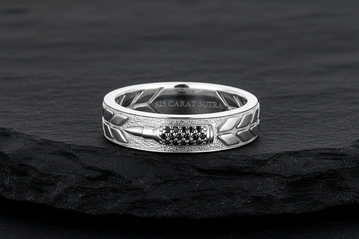 4mm wide Bullet Band Ring, Brush Matt-Finish, Sterling Silver 925 Ring | Jewellery for Men| With Certificate of Authenticity and 925 Hallmark - caratsutra