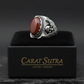 Skull designed Ring with Oval shaped 10ct Natural Red Coral (Moonga) | 925 Sterling Silver Oxidized Ring | With Certificate of Authenticity and 925 Hallmark - caratsutra