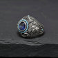 Double Faced Lion Ring with Original Blue Sapphire Stone | 925 Sterling Silver Oxidized Ring |  With Certificate of Authenticity and 925 Hallmark - caratsutra