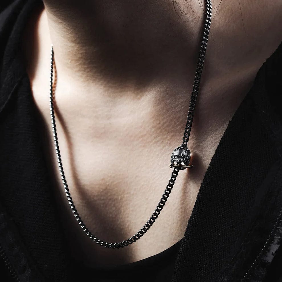 RARE PRINCE by CARAT SUTRA | 4mm wide Cuban with Pitbul Face lock chain Oxidised Box Chain | 925 Sterling Silver Chain |With Certificate of Authenticity and 925 Hallmark - caratsutra