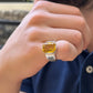 Turkish Style Ring with Octagon Cut Natural Yellow Sapphire (Pukhraj) | 925 Sterling Silver Oxidized Ring |With Certificate of Authenticity and 925 Hallmark - caratsutra