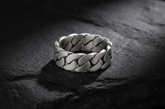 5mm wide Matt Finish Cuban link Band Ring, Sterling Silver 925 Ring | With Certificate of Authenticity and 925 Hallmark - caratsutra