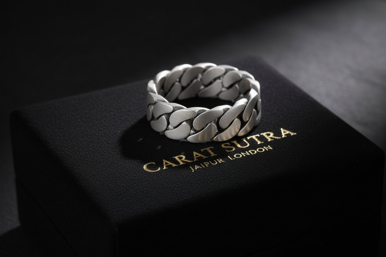 5mm wide Matt Finish Cuban link Band Ring, Sterling Silver 925 Ring | With Certificate of Authenticity and 925 Hallmark - caratsutra