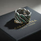 6mm wide, Emerald Iced Out Cuban link Band Ring for Men, Sterling Silver 925 Ring | With Certificate of Authenticity and 925 Hallmark - caratsutra