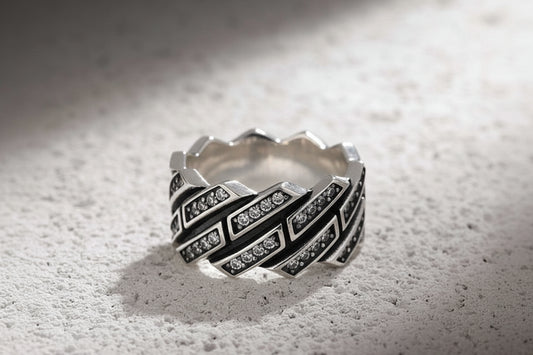 6mm wide, White Zircon Iced Out Cuban link Band Ring for Men, Sterling Silver 925 Ring | With Certificate of Authenticity and 925 Hallmark - caratsutra