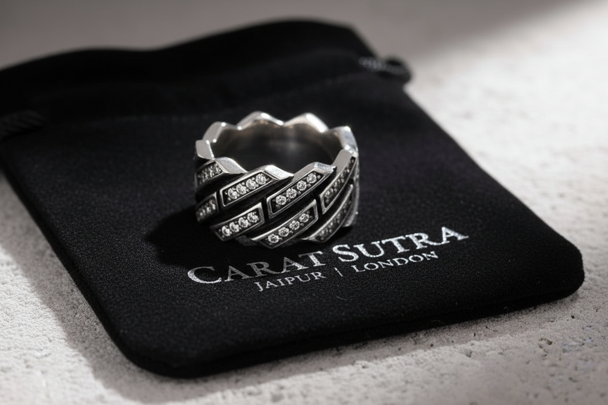 6mm wide, White Zircon Iced Out Cuban link Band Ring for Men, Sterling Silver 925 Ring | With Certificate of Authenticity and 925 Hallmark - caratsutra