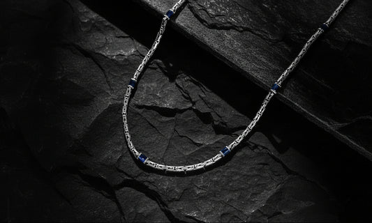 Solid 4mm Byzantine Link Chain, studded with Blue Zircon baguette cut | 925 Sterling Silver Chain | With Certificate of Authenticity and 925 Hallmark - caratsutra