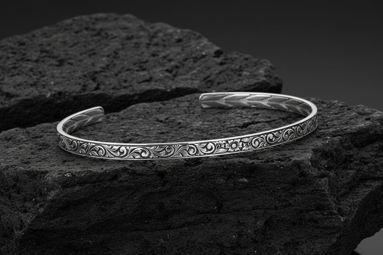 3mm wide Exclusive Hand-Engraved for Men, Oxidized Sterling Silver 925 Ring | Jewellery for Men| With Certificate of Authenticity and 925 Hallmark - caratsutra