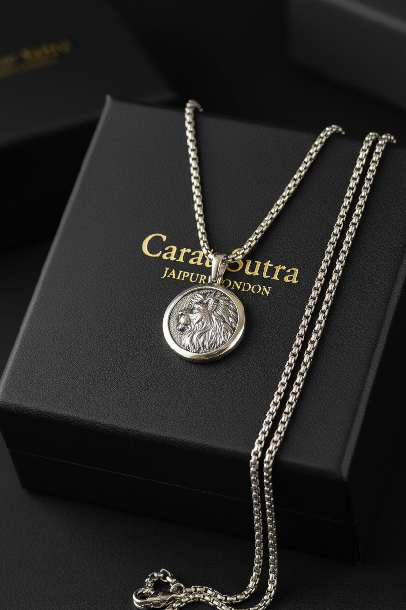 Unique Lion Pendant for Men | 925 Sterling Silver Oxidized Pendant | With Certificate of Authenticity and 925 Hallmark - caratsutra