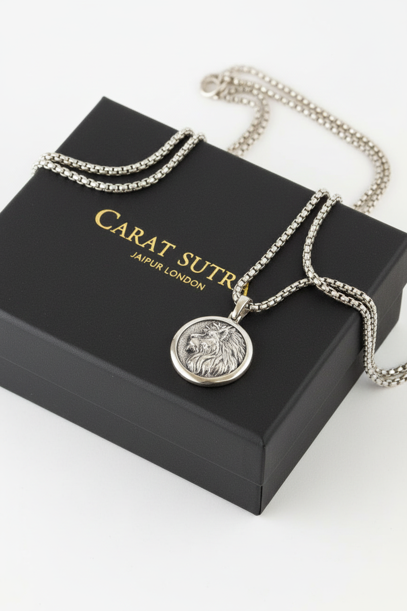 Unique Lion Pendant for Men | 925 Sterling Silver Oxidized Pendant | With Certificate of Authenticity and 925 Hallmark - caratsutra
