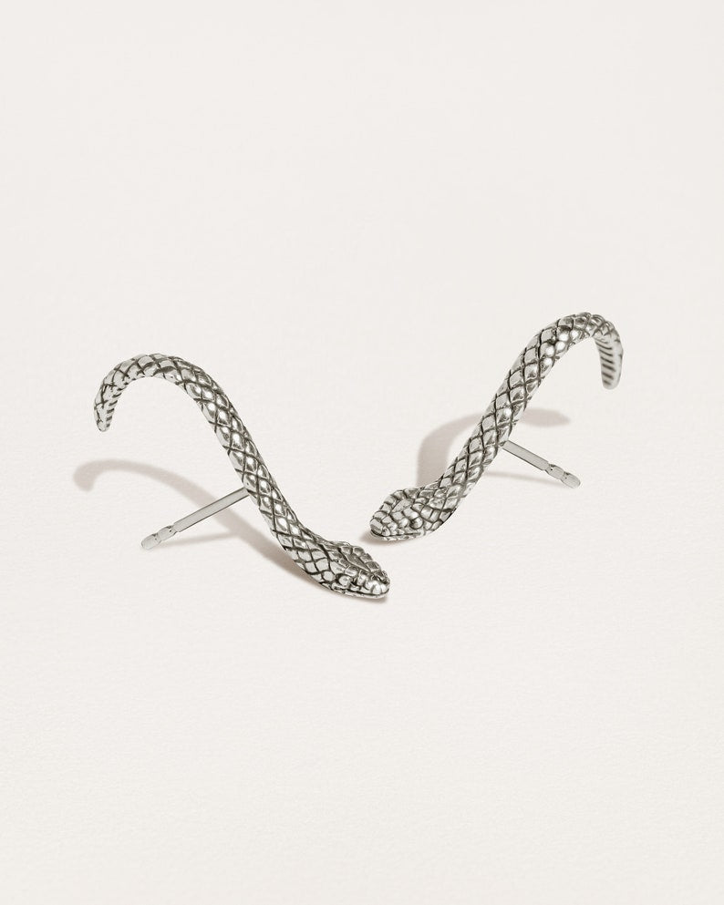 Unisex Antique finish snake Earrings | With Certificate of Authenticity and 925 Hallmark - caratsutra