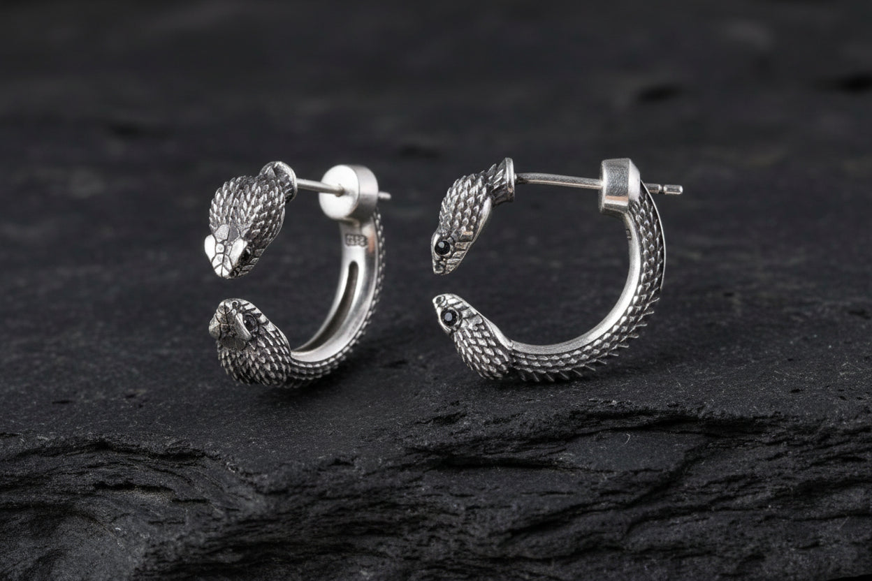 Unisex Antique finish snake Earrings | With Certificate of Authenticity and 925 Hallmark - caratsutra