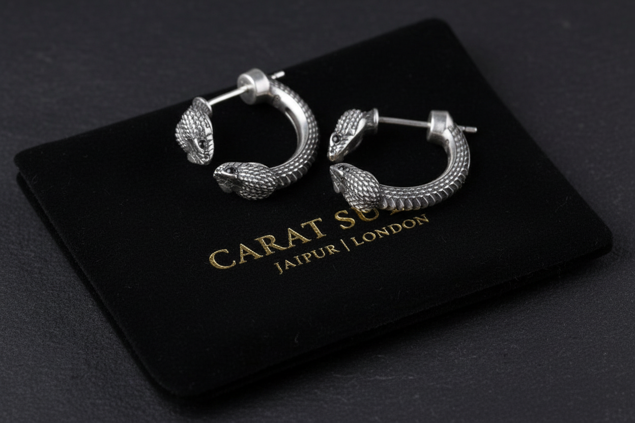 Unisex Antique finish snake Earrings | With Certificate of Authenticity and 925 Hallmark - caratsutra