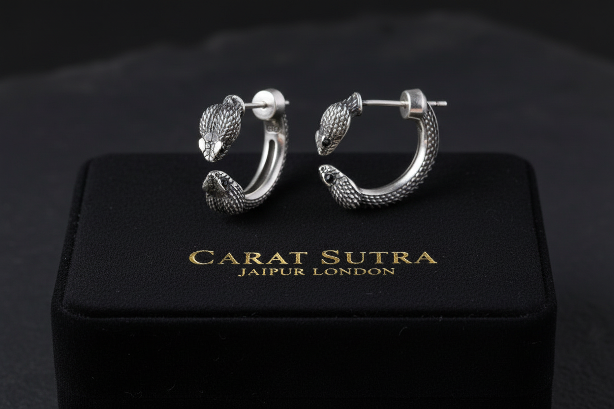Unisex Antique finish snake Earrings | With Certificate of Authenticity and 925 Hallmark - caratsutra