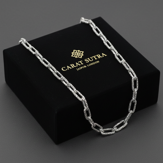 8mm wide Unique Heracles Engraved Box type Handmade Chain | 925 Sterling Silver Chain | With Certificate of Authenticity and 925 Hallmark - caratsutra