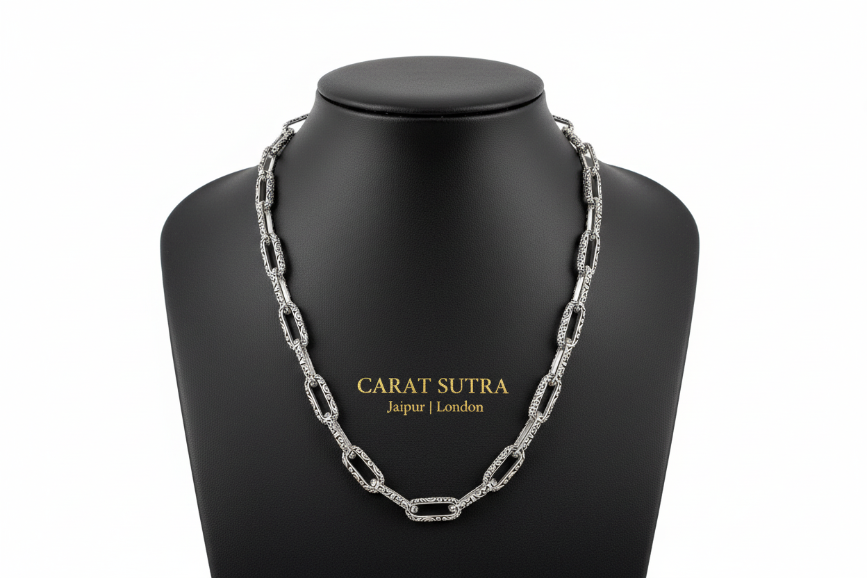 8mm wide Unique Heracles Engraved Box type Handmade Chain | 925 Sterling Silver Chain | With Certificate of Authenticity and 925 Hallmark - caratsutra