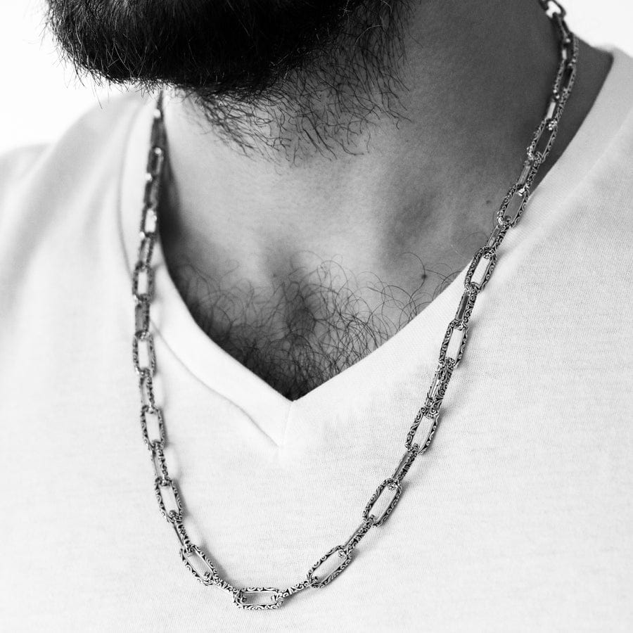 8mm wide Unique Heracles Engraved Box type Handmade Chain | 925 Sterling Silver Chain | With Certificate of Authenticity and 925 Hallmark - caratsutra