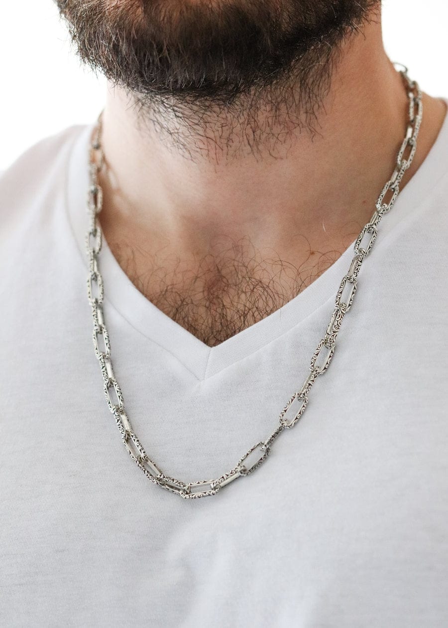 8mm wide Unique Heracles Engraved Box type Handmade Chain | 925 Sterling Silver Chain | With Certificate of Authenticity and 925 Hallmark - caratsutra