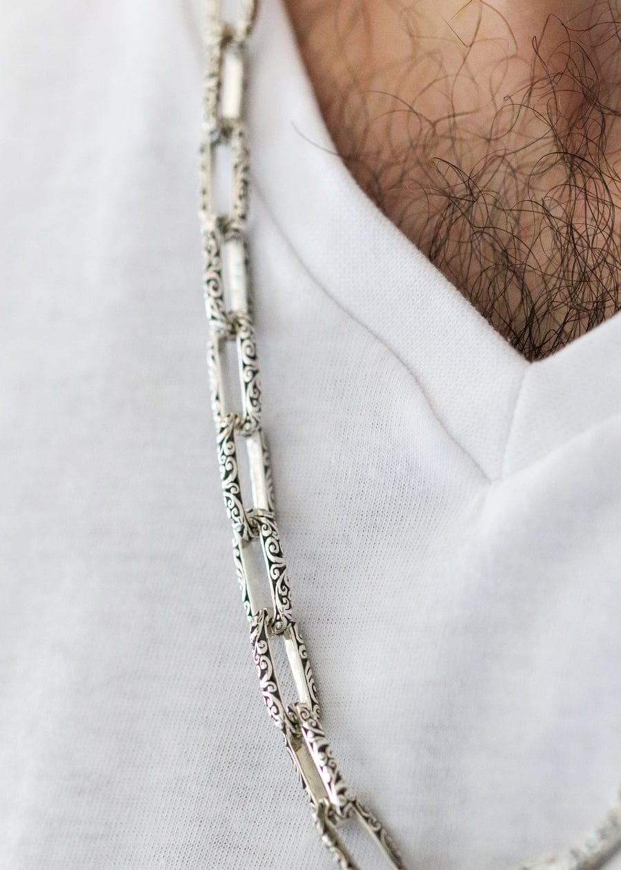 8mm wide Unique Heracles Engraved Box type Handmade Chain | 925 Sterling Silver Chain | With Certificate of Authenticity and 925 Hallmark - caratsutra