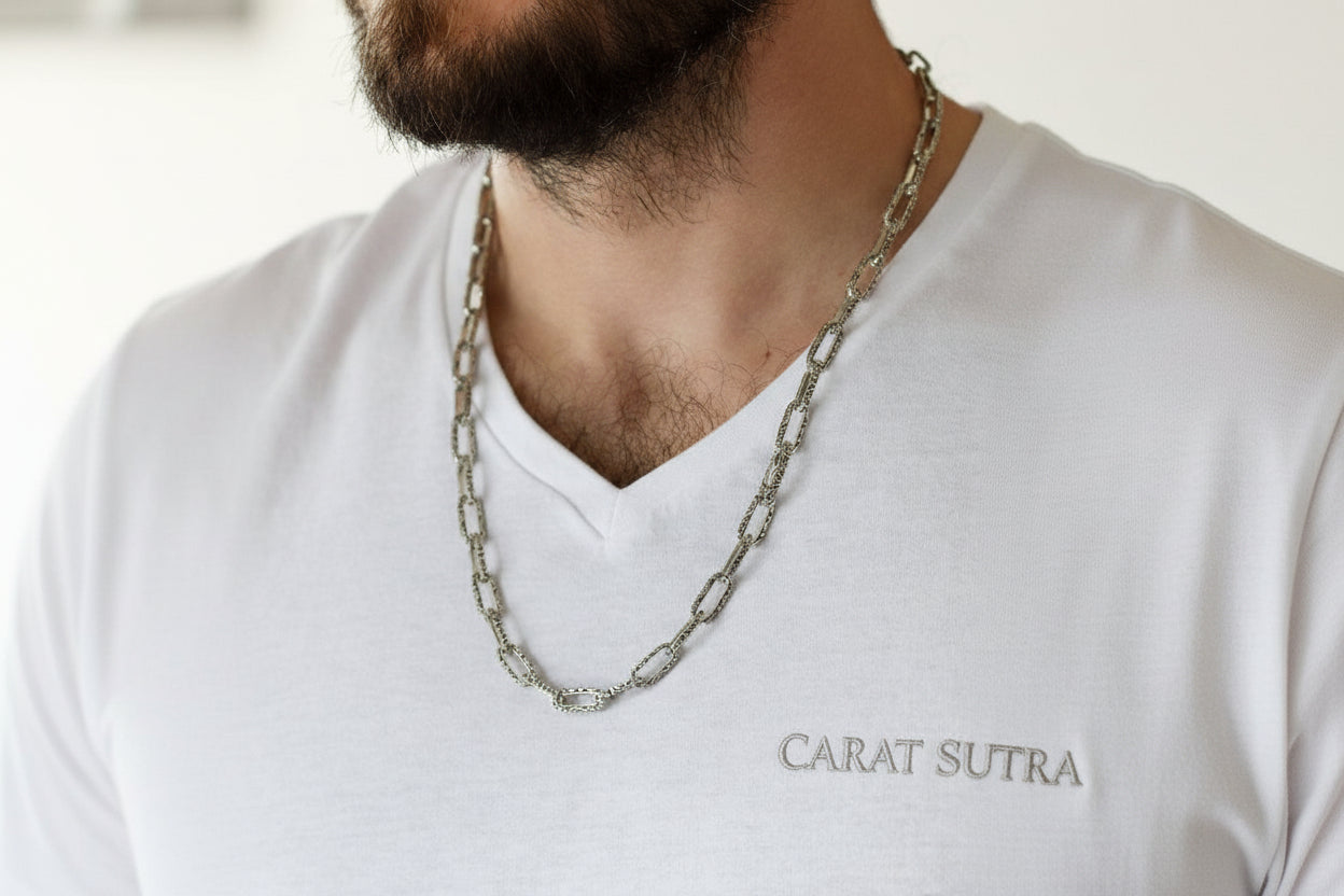 8mm wide Unique Heracles Engraved Box type Handmade Chain | 925 Sterling Silver Chain | With Certificate of Authenticity and 925 Hallmark - caratsutra