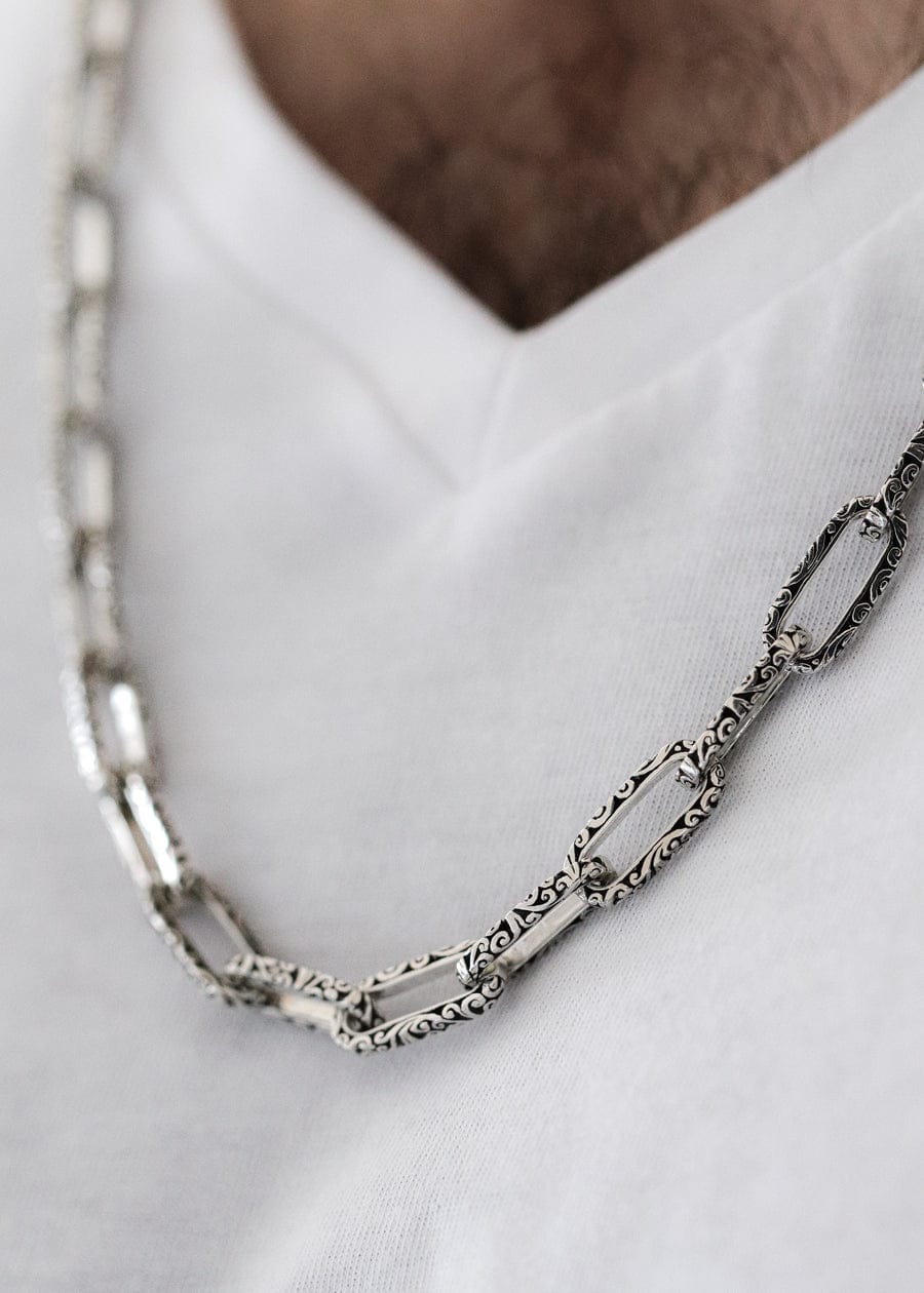 8mm wide Unique Heracles Engraved Box type Handmade Chain | 925 Sterling Silver Chain | With Certificate of Authenticity and 925 Hallmark - caratsutra