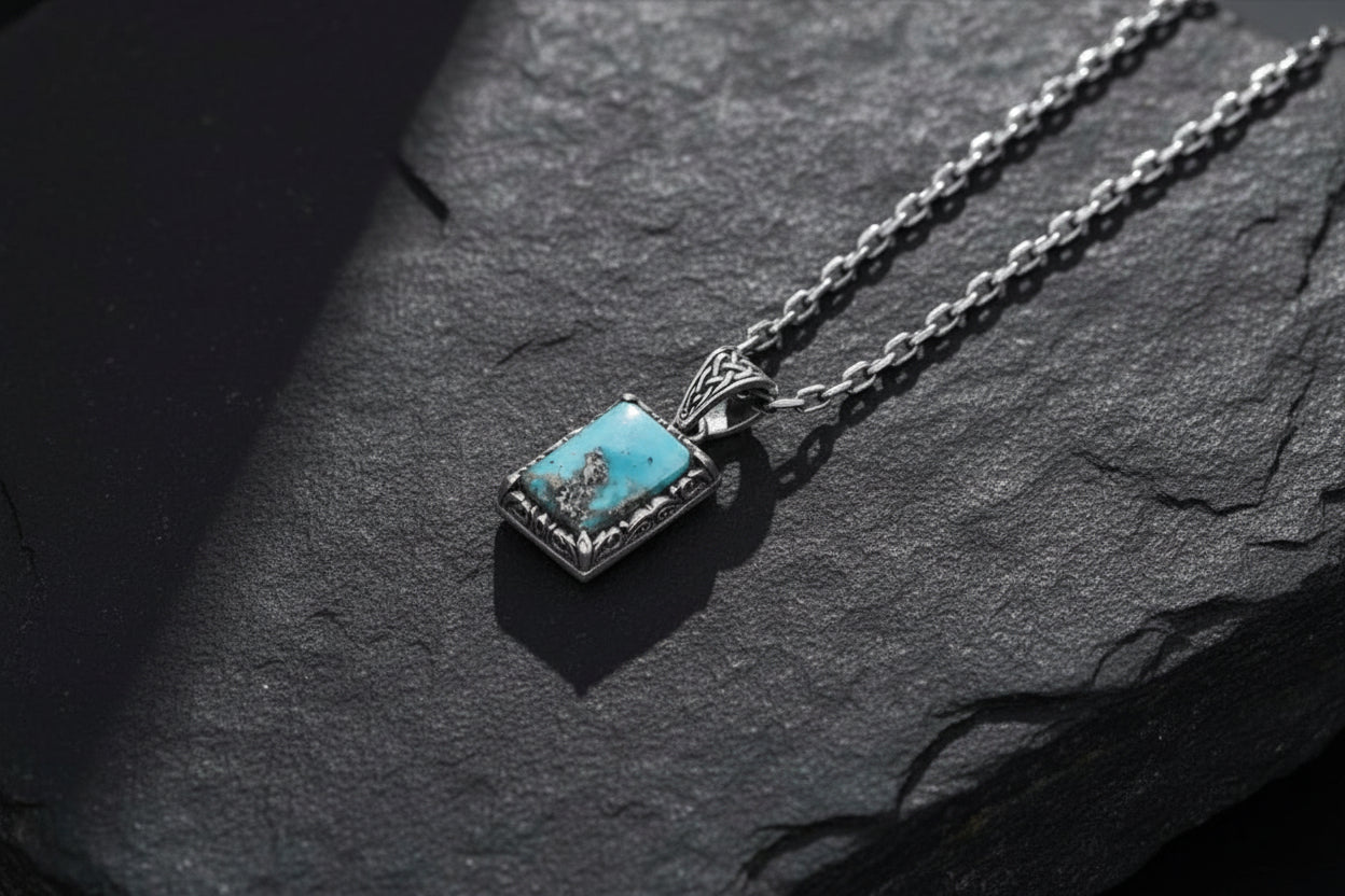 15ct Natural Irani Turquoise, 925 Sterling Silver Pendant | With Certificate of Authenticity and 925 Hallmark - caratsutra