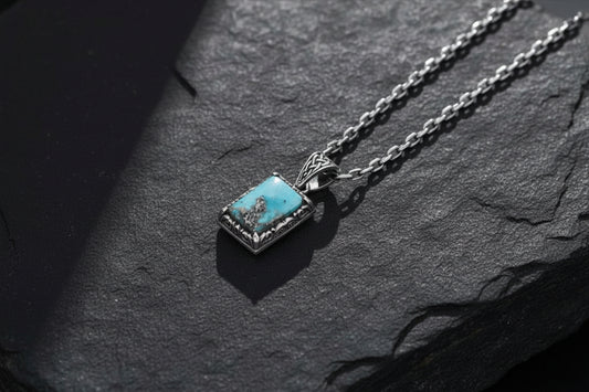 15ct Natural Irani Turquoise, 925 Sterling Silver Pendant | With Certificate of Authenticity and 925 Hallmark - caratsutra