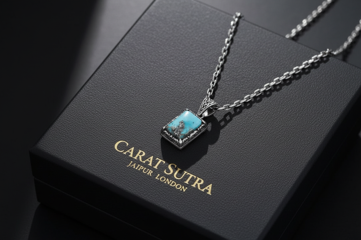 15ct Natural Irani Turquoise, 925 Sterling Silver Pendant | With Certificate of Authenticity and 925 Hallmark - caratsutra
