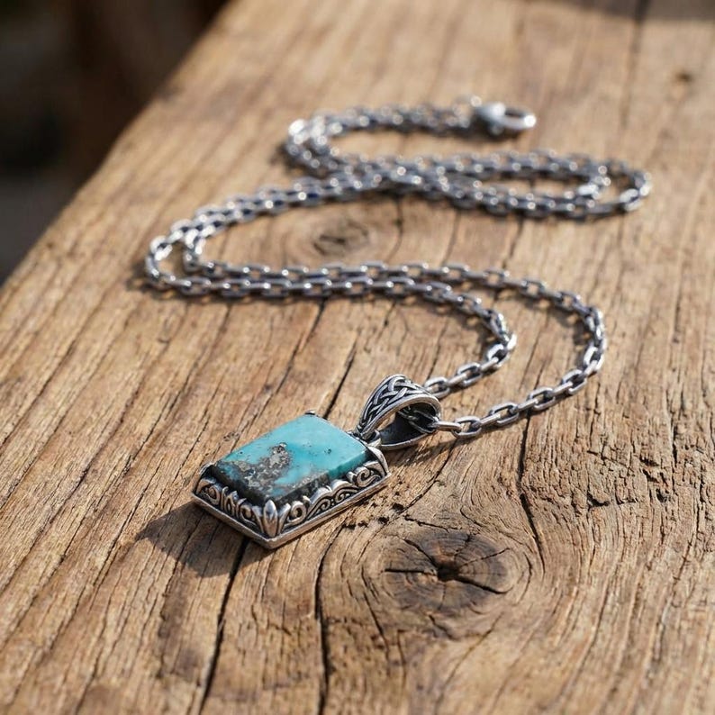 15ct Natural Irani Turquoise, 925 Sterling Silver Pendant | With Certificate of Authenticity and 925 Hallmark - caratsutra