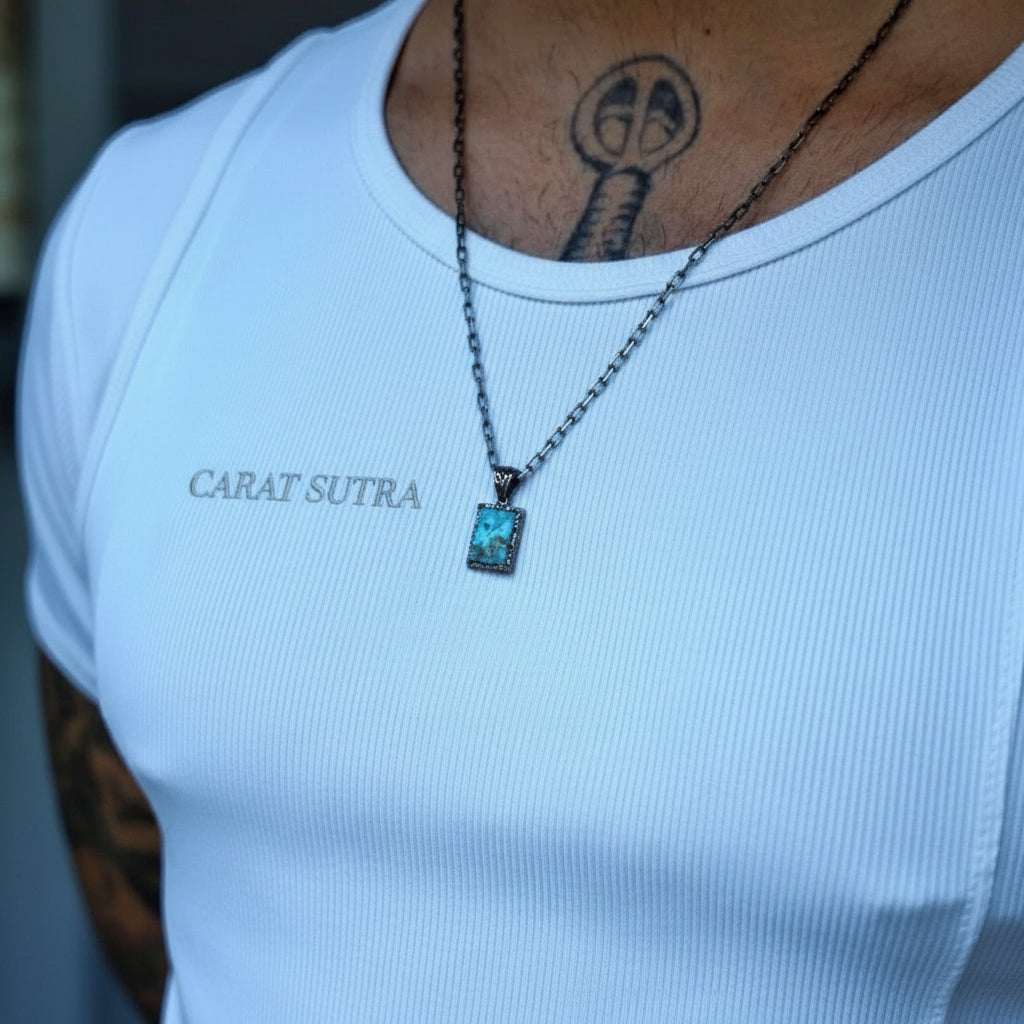 15ct Natural Irani Turquoise, 925 Sterling Silver Pendant | With Certificate of Authenticity and 925 Hallmark - caratsutra