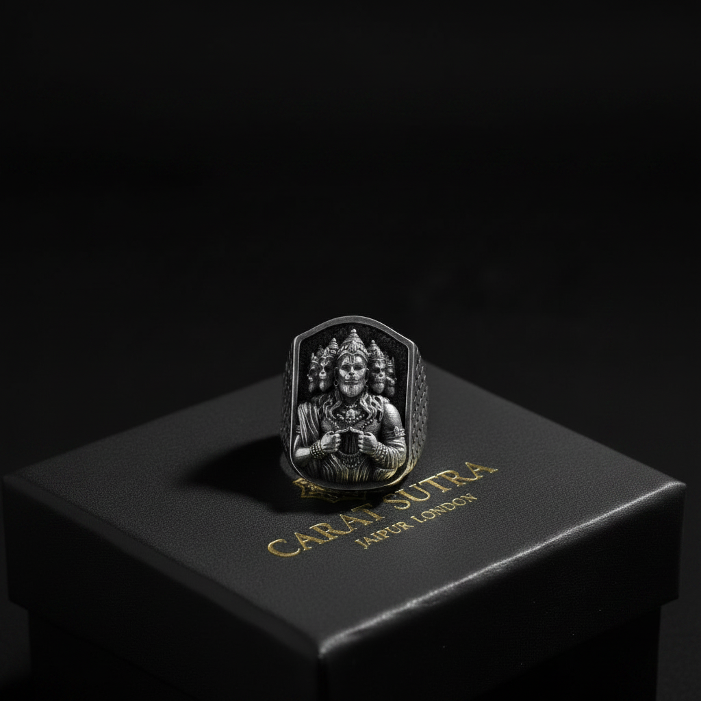 Panchmukhi Hanuman Ji Ring | 925 Sterling Silver Oxidized Ring | With Certificate of Authenticity and 925 Hallmark