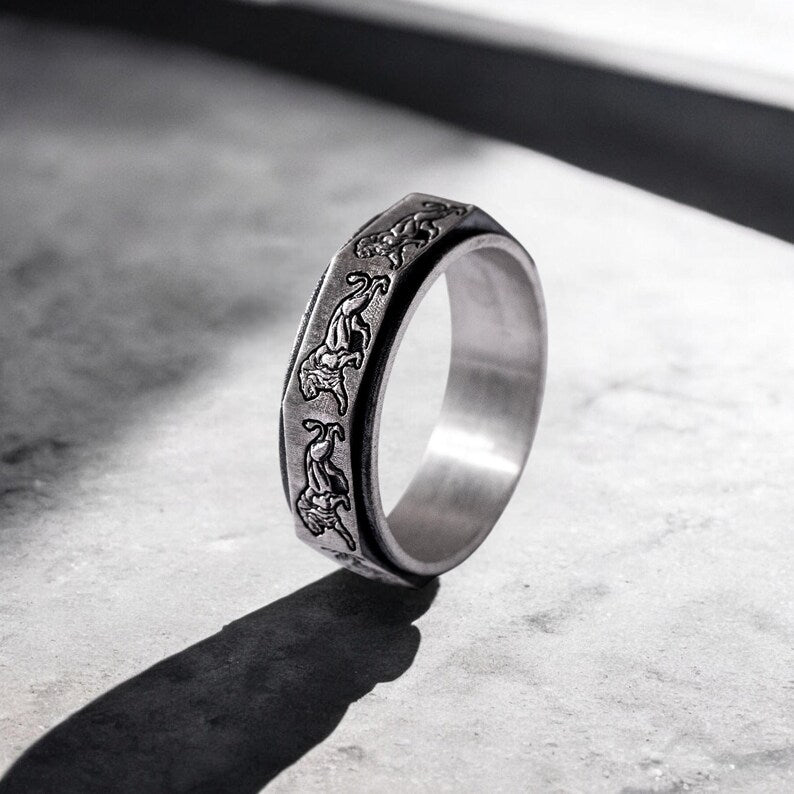 Unique Designed Lion Engraved Band Ring | 925 Sterling Silver Oxidized Ring | With Certificate of Authenticity and 925 Hallmark - caratsutra