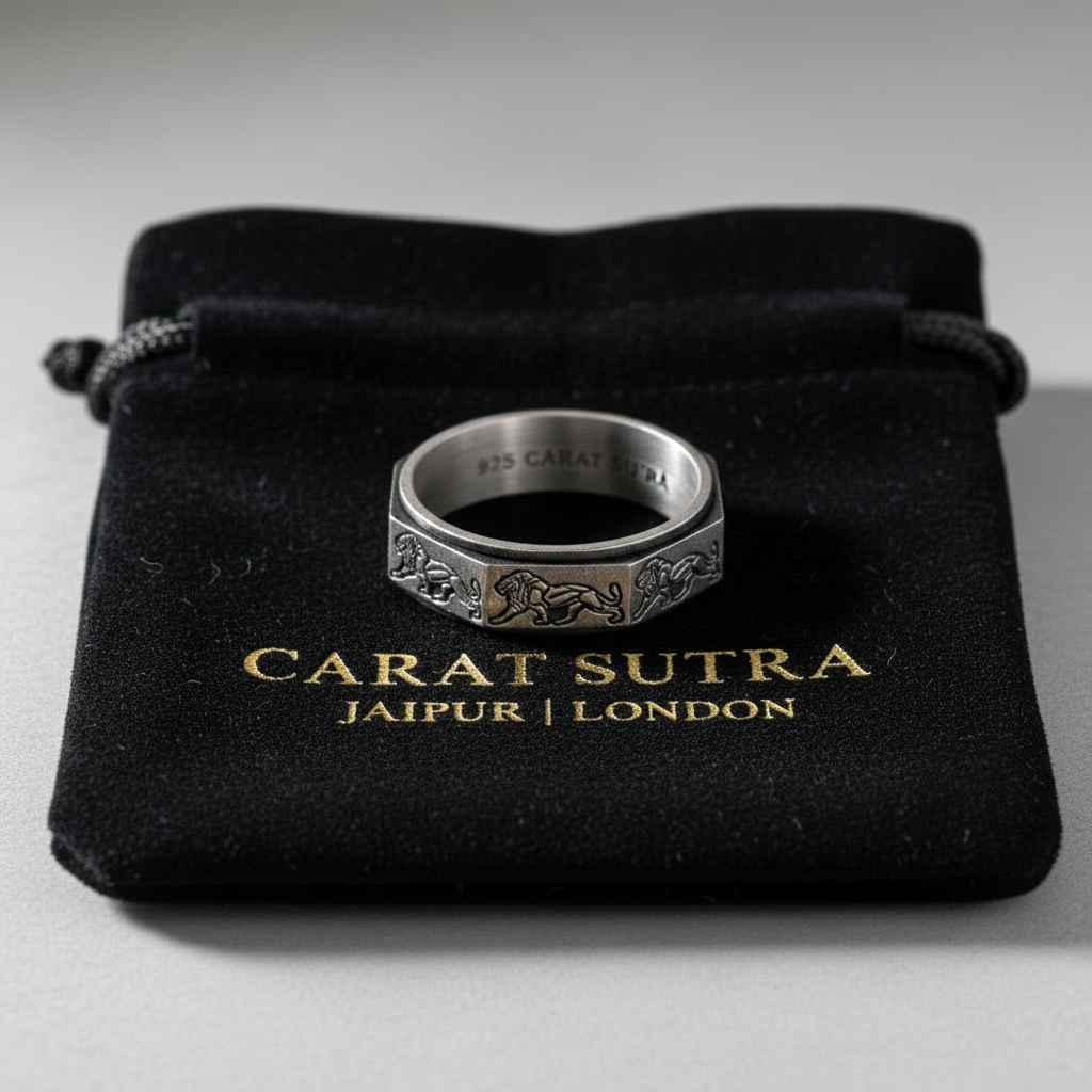 Unique Designed Lion Engraved Band Ring | 925 Sterling Silver Oxidized Ring | With Certificate of Authenticity and 925 Hallmark - caratsutra