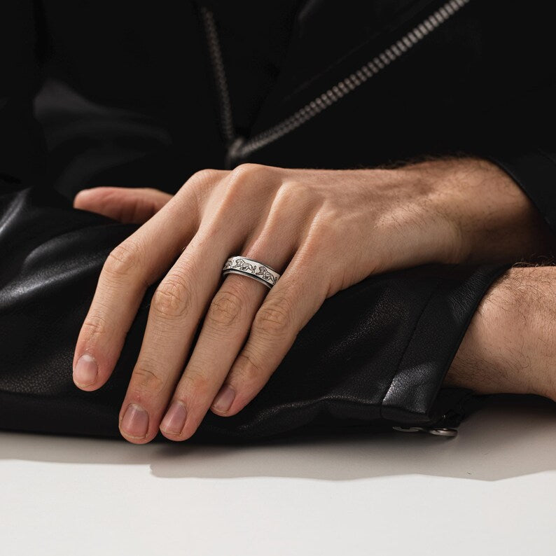 Unique Designed Lion Engraved Band Ring | 925 Sterling Silver Oxidized Ring | With Certificate of Authenticity and 925 Hallmark - caratsutra