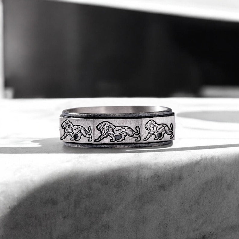 Unique Designed Lion Engraved Band Ring | 925 Sterling Silver Oxidized Ring | With Certificate of Authenticity and 925 Hallmark - caratsutra