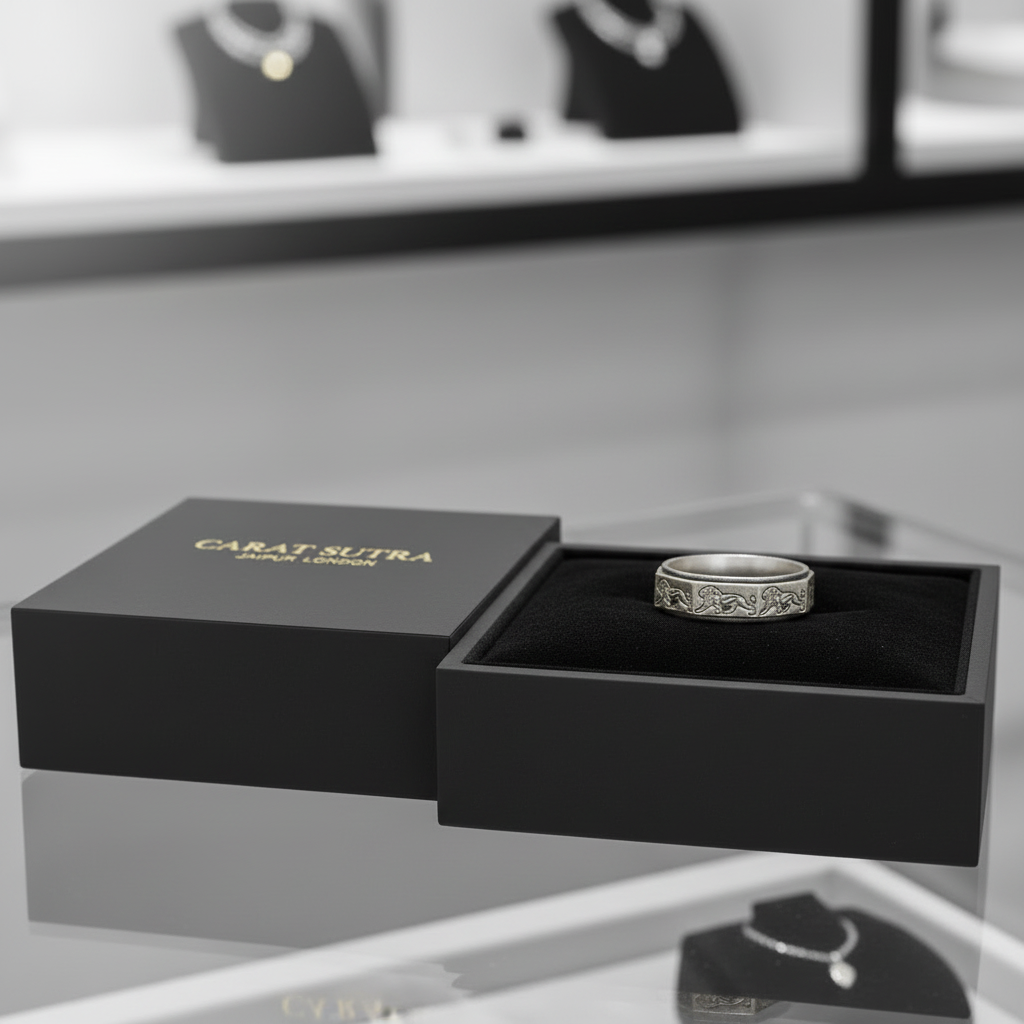 Unique Designed Lion Engraved Band Ring | 925 Sterling Silver Oxidized Ring | With Certificate of Authenticity and 925 Hallmark - caratsutra